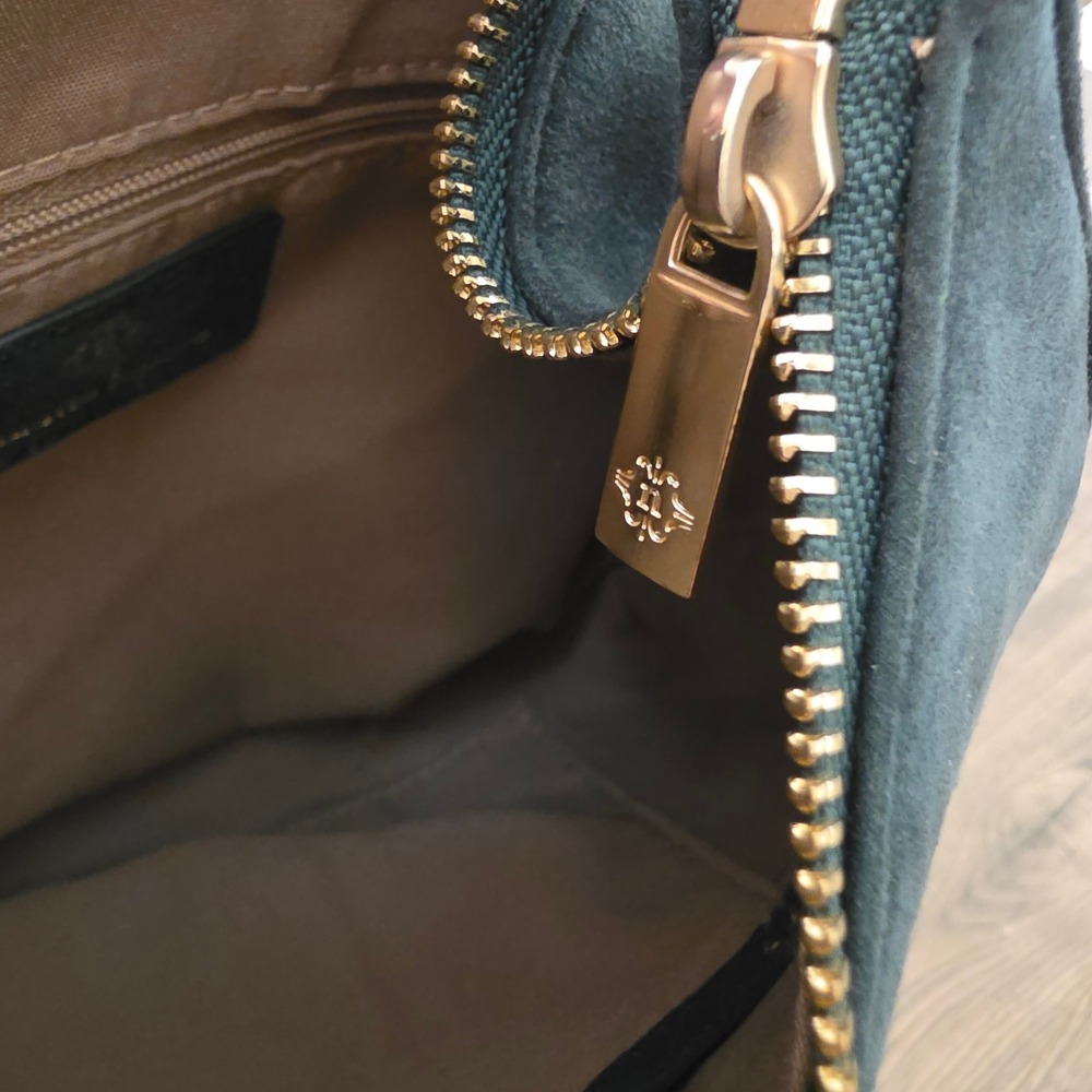 Nanette Lepore Teal Faux Suede Hobo Crossbody Bag with Knot Handle Gold Hardware - Picture 6 of 9